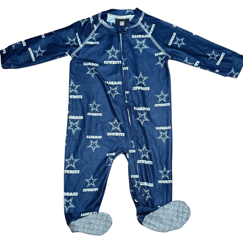 NFL Team Apparel Dallas Cowboys Footed Sleeper Baby 6-9M Navy Zip Pajamas